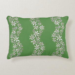 Daisy Chain Wiggly Flower Stripes wit groen Accent Kussen