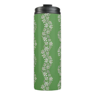 Daisy Chain Wiggly Flower Stripes wit groen Thermosbeker