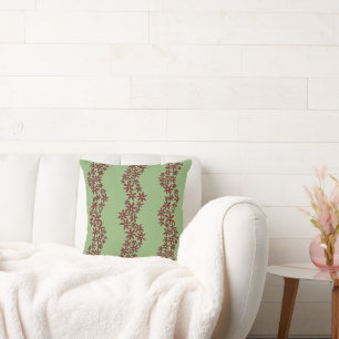 Daisy Chain Wiggly Flower Stripes wit op groen Kussen