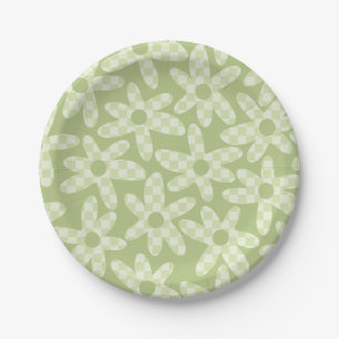 Daisy Check Sage Green Retro Modern Patroon Papieren Bordje