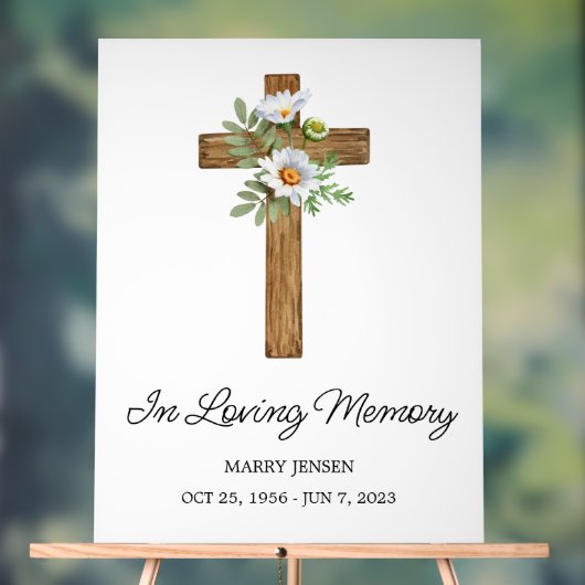 Daisy cross Memorial Funeral Acryl Bord (Neutraal)