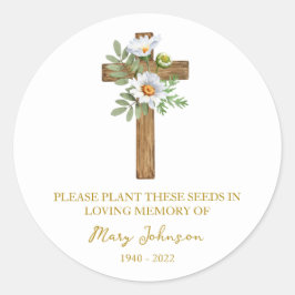 Daisy Cross Memorial Funeral Seed Packet Ronde Sticker