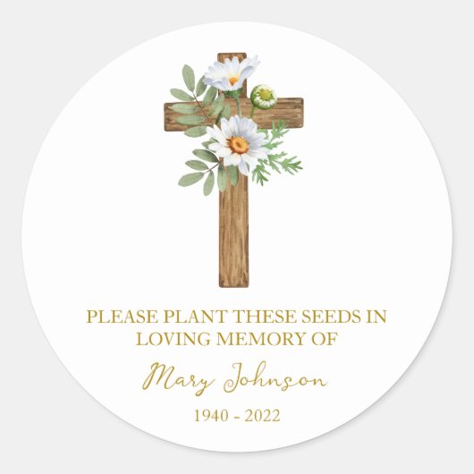 Daisy Cross Memorial Funeral Seed Packet Ronde Sticker (Voorkant)