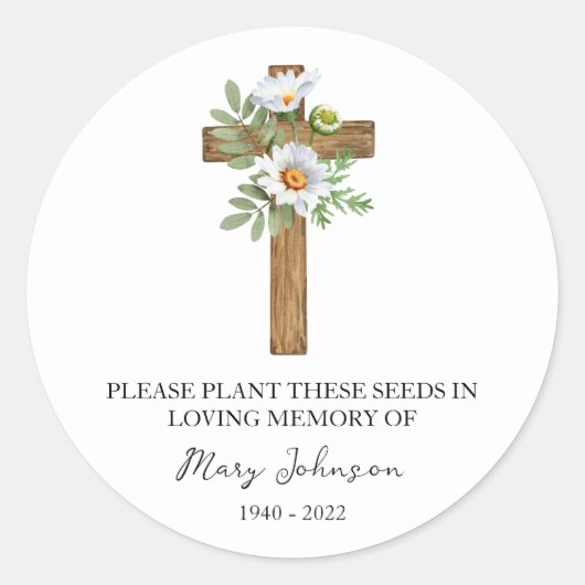 Daisy Cross Memorial Funeral Seed Packet Ronde Sticker (Voorkant)