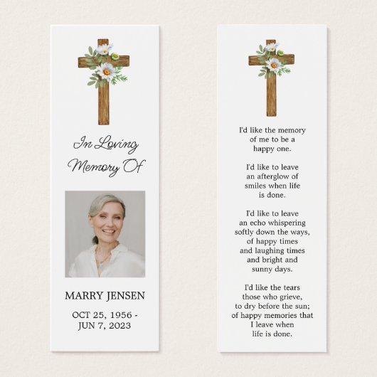 Daisy Cross Photo Funeral Bookmark (Devant & derrière)