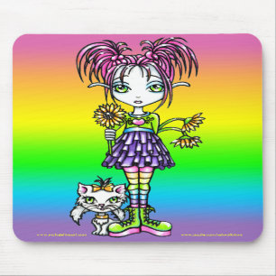 "Daisy" Cute Cat Rainbow Fairy Art Mousepad Muismat