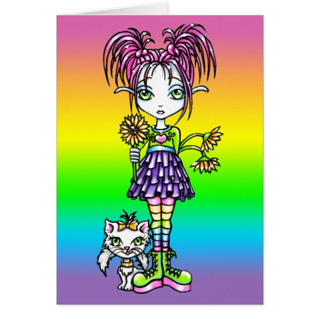 "Daisy" Cute Flower Child Cat Fairy-kaart (Voorkant)