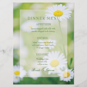 Daisy Daisies Fleur Floral Summer Mariage Menu