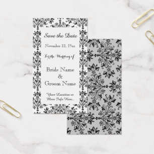 Daisy Damask Black White Custom Save the Date Card Visitekaartje