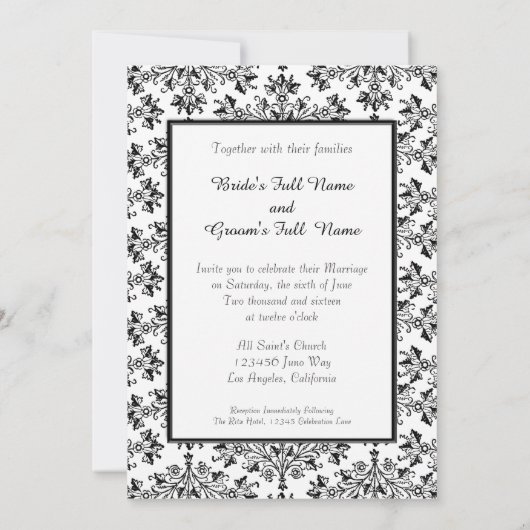 Daisy Damask Black White Custom Wedding Invitation (Dos)