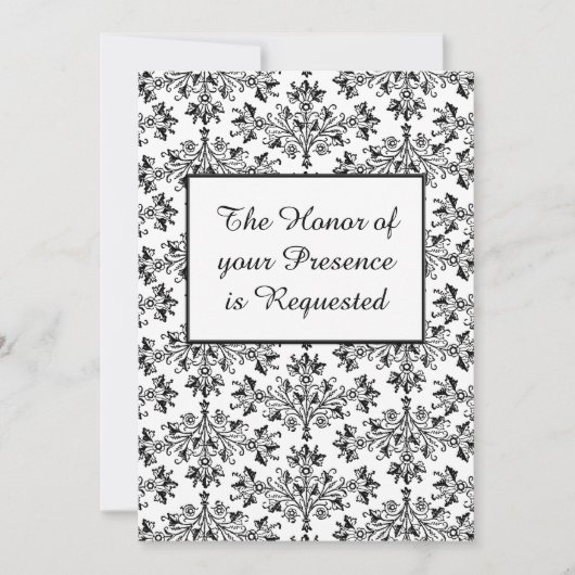 Daisy Damask Black White Custom Wedding Invitation Kaart (Voorkant)