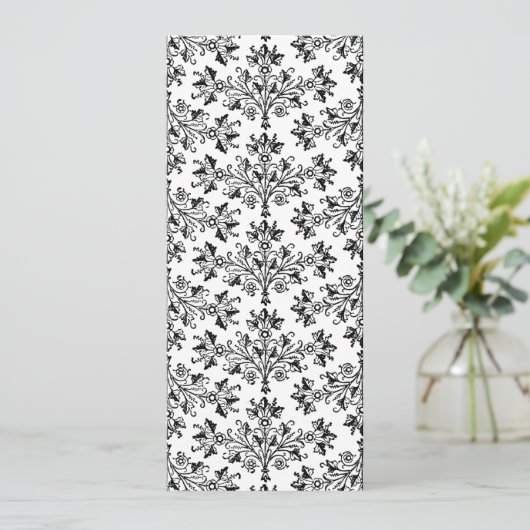 Daisy Damask Black White Custom Wedding Invitation Kaart (Staand voorkant)