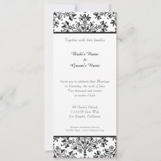 Daisy Damask Black White Custom Wedding Invitation Kaart (Achterkant)