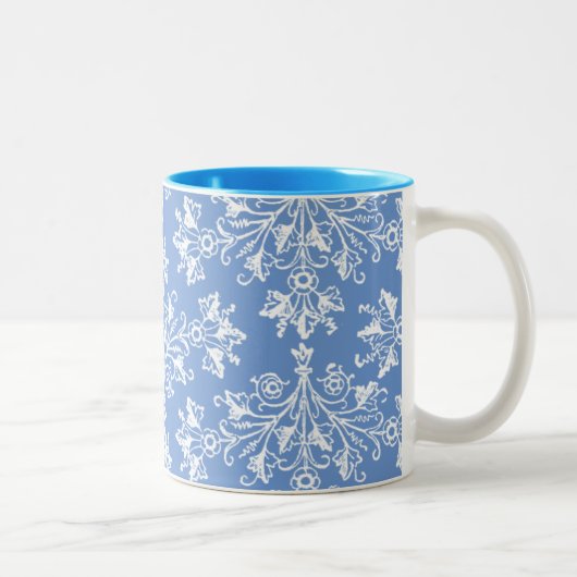  Daisy Damask Etching White op Blue Mok (Rechts)