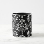 Daisy Damask Etching White op zwarte Mok (Midden)