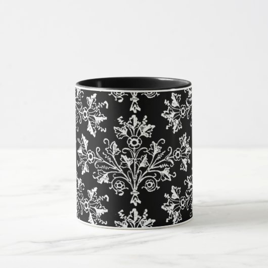 Daisy Damask Etching White op zwarte Mok (Midden)