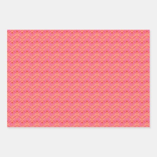 Daisy Damask Pattern - Roze en Sinaasappel Inpakpapier Vel (Voorkant 3)