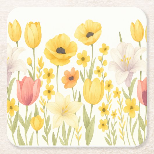 Daisy Daze Vierkante Kartonnen Onderzetter (Voorkant)