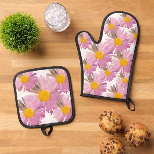 Daisy Delight Oven Mitt & Pot Holder Set Stropdas- (Top down)