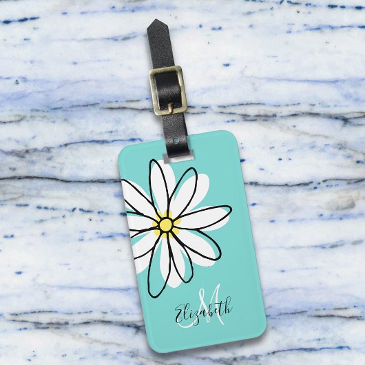 Daisy Doodle Flower Personalized Monogram Luggage Bagagelabel