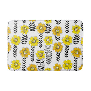 Daisy doodles in geel en zwart badmat