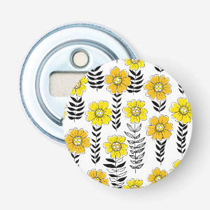 Daisy doodles in geel en zwart button flesopener