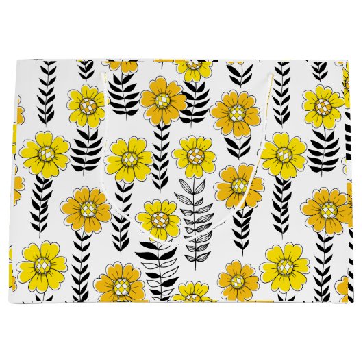 Daisy doodles in geel en zwart groot cadeauzakje (Voorkant)