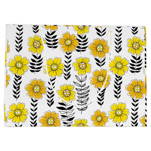 Daisy doodles in geel en zwart groot cadeauzakje (Achterkant)