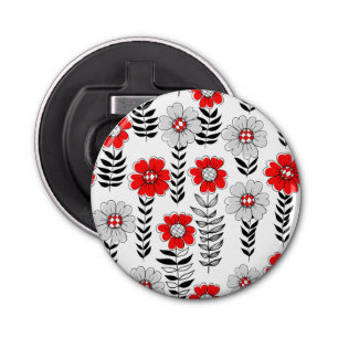 Daisy doodles in rood en zwart button flesopener