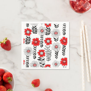 Daisy doodles in rood en zwart servet