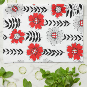 Daisy doodles in rood en zwart theedoek