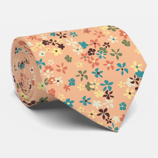 Daisy Dot Floral Peach Single Side Printed Stropdas (Opgerold)