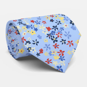 Daisy Dot Floral Sky Blue Stropdas