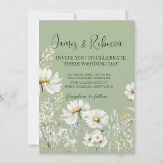 Daisy Earthy Sage & Botanical Greenery Wedding  Kaart