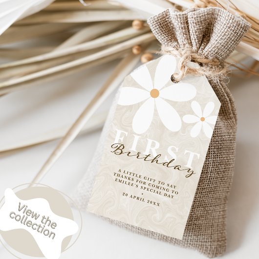 Daisy eerste verjaardag themafeest dank u cadeaulabel