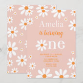 Daisy Eerste Verjaardag Uitnodiging Daisy 1e Uitno (Voorkant / Achterkant)