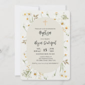 Daisy élégant Floral Boho Baptism Invitation (Devant)