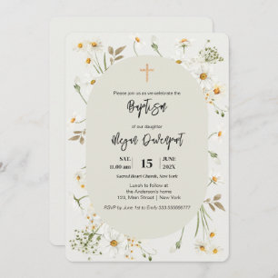 Daisy élégant Floral Boho Baptism Invitation