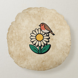 Daisy en Bird Design Rond Kussen