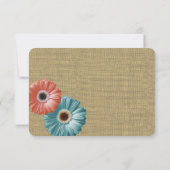Daisy en Burlap Coral en Aqua Reply RSVP Kaartje (Achterkant)