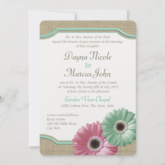 Daisy en Burlap Mint groen en roze Kaart (Voorkant)