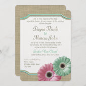 Daisy en Burlap Mint groen en roze Kaart (Voorkant / Achterkant)