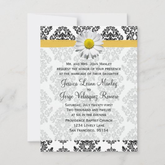 Daisy en Damask Wedding Invitation Kaart (Voorkant)