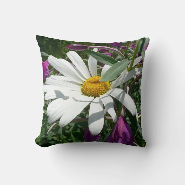 Daisy en Fireweed Wildflower Kussen (Voorkant)