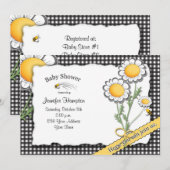 Daisy en Gingham Baby shower Invitation Kaart (Voorkant / Achterkant)
