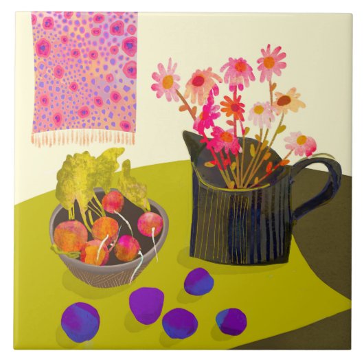 Daisy en Radish Kitchen Trivet Tegeltje (Voorkant)