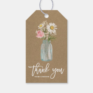 Daisy en Roos in Mason Jar Kraft papier dank u Cadeaulabel