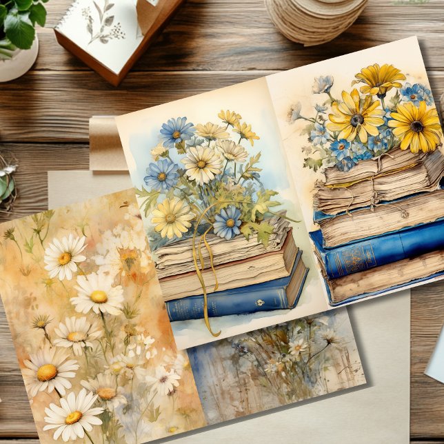  Daisy en Stacked Books Scrapbook Papier (Creator heeft geüpload)