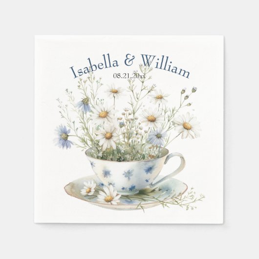 Daisy & Faded Blue Denim Bloemen in Teacup Custom Servet (Voorkant)