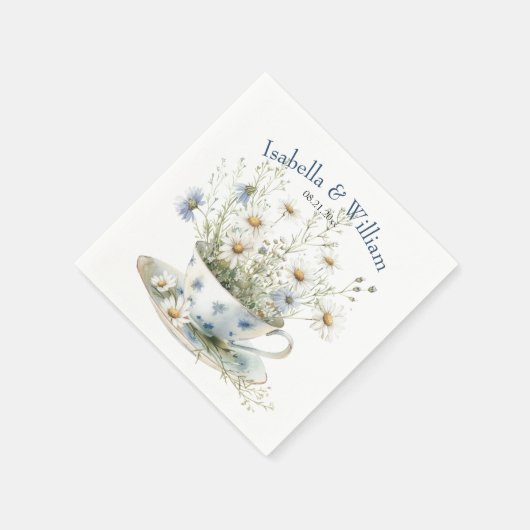 Daisy & Faded Blue Denim Bloemen in Teacup Custom Servet (Hoek)